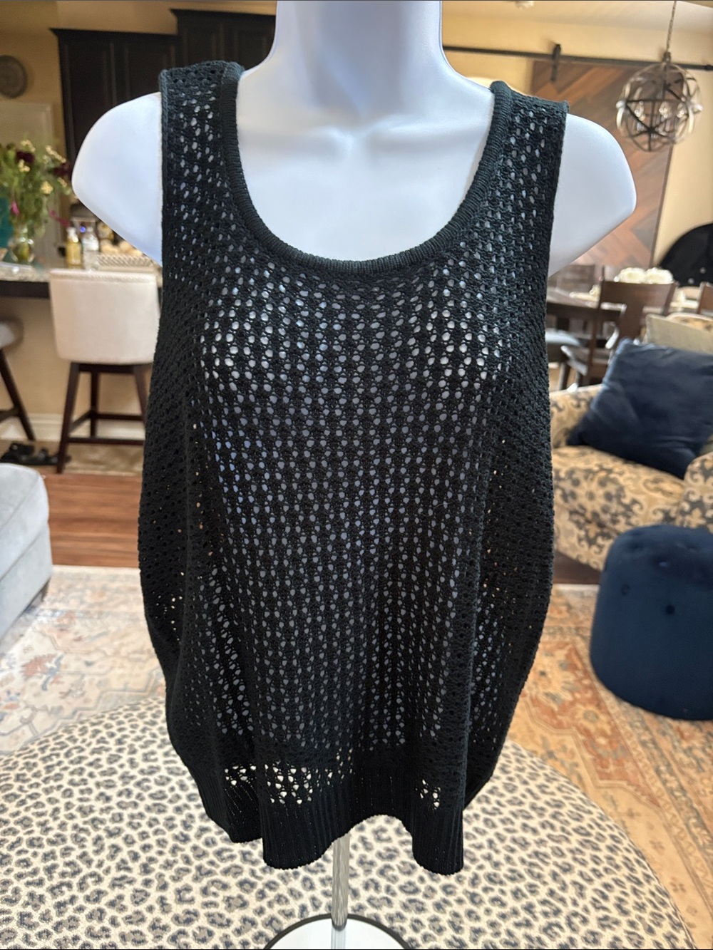 Black Open-Knit Sleeveless Tank Top